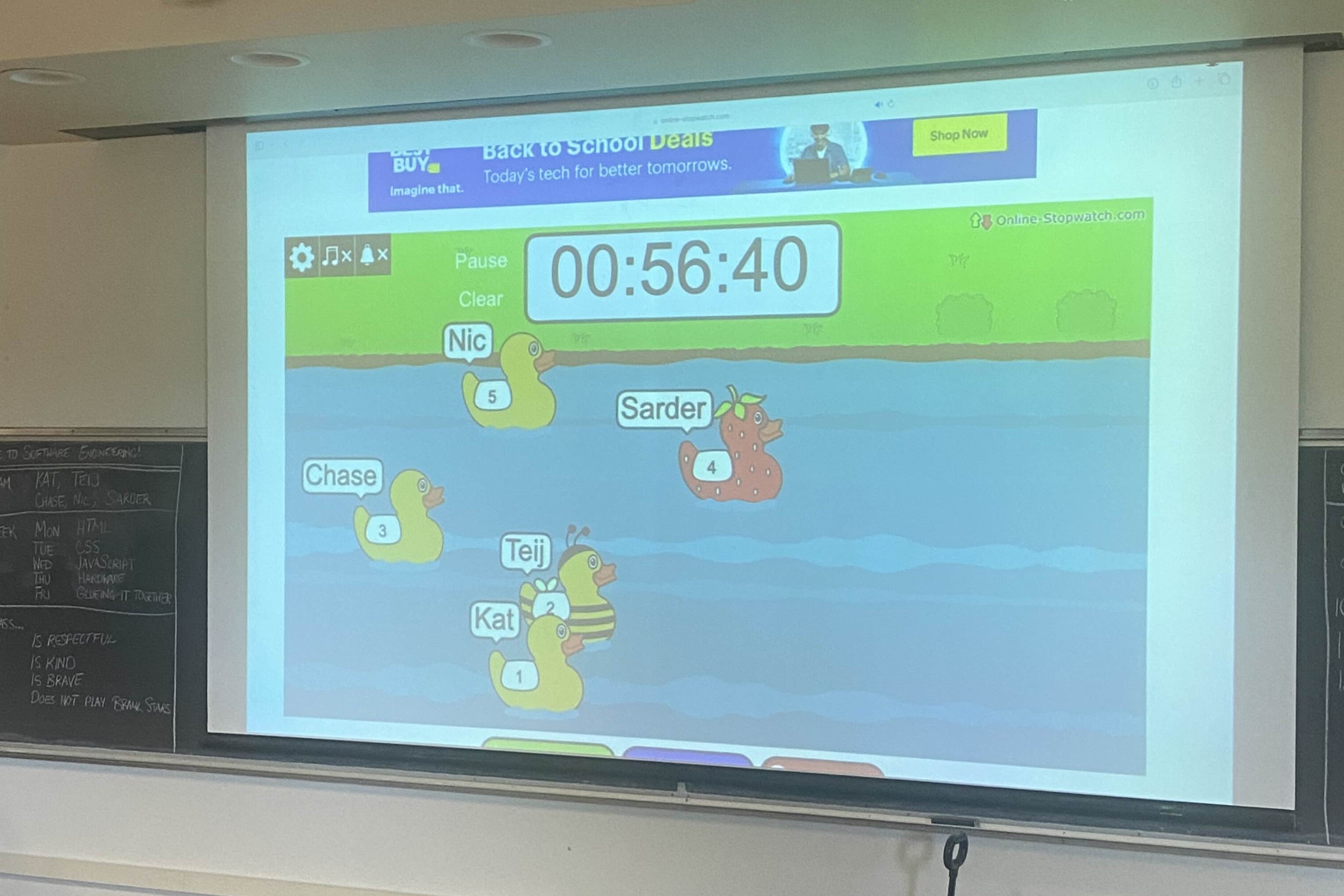 Racing duck timer - Sarder's winning!